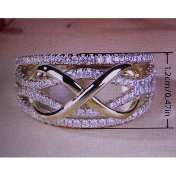 Silver & Gold Cubic Zirconia Infinity Ring Sz 7 Womens Gift NIP - Picture 2 of 4